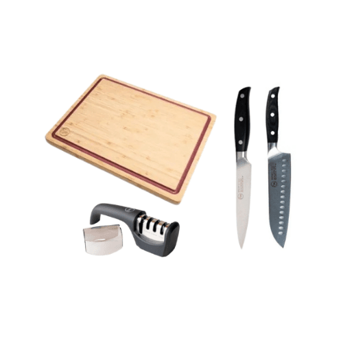 Essen Cuchillo Santoku, Cuchillo Carving, Afilador De Cuchillos Y Tabla De Bamboo Cocina 30x40