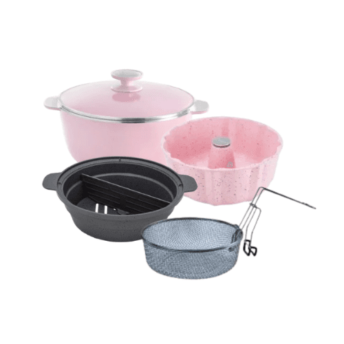 Essen Cacerola 24cm, Savarin 24cm, Vaporizador 18/28cm Y Cestillo Freidor Colgante