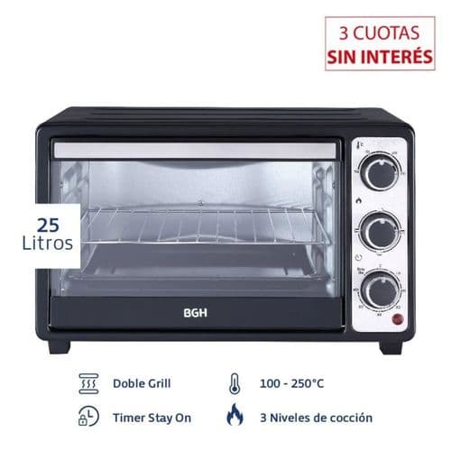 Horno Eléctrico 25Lts BGH BHE25M23N Doble Grill Negro