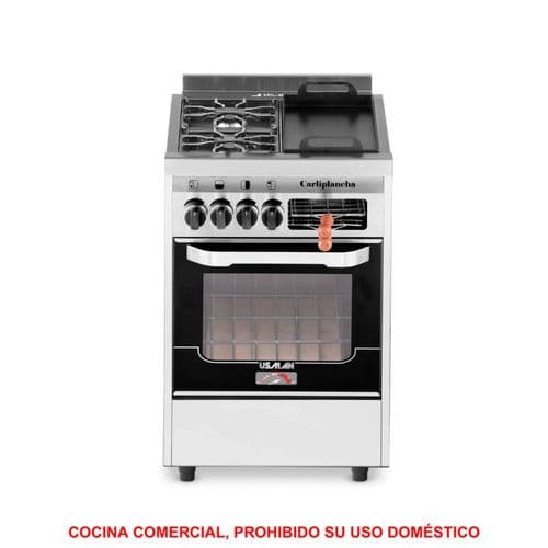 Cocina a Gas 55CM 2H + Plancha Usman Carli 9910 Industrial Inox