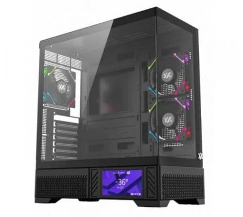 Gabinete XYZ Aurorax 100 PRO Black 3x120mm ARGB Fans LCD Display USB-C Vidrio Templado