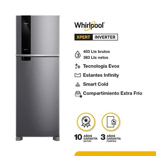 Heladera C/Freezer 383Lts Whirlpool WRM46MK No Frost Xpert Inverter Inox