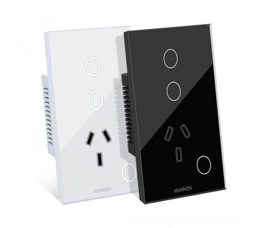 Tomacorriente+tecla Hunnox Smart Tactil 2 Canales Negro