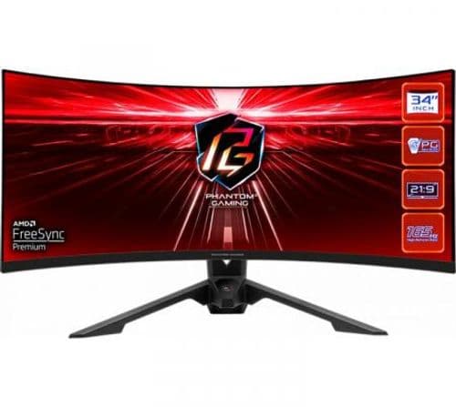 Monitor Gamer AsRock Phantom PG34WQ15R3A 34" WQHD Curvo 1500R VA 165Hz FreeSync Antena WiFi Integrada