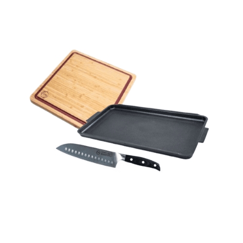 Essen Plancha Nuit, Tabla De Bamboo Cocina 30x30 Y Cuchillo Santoku