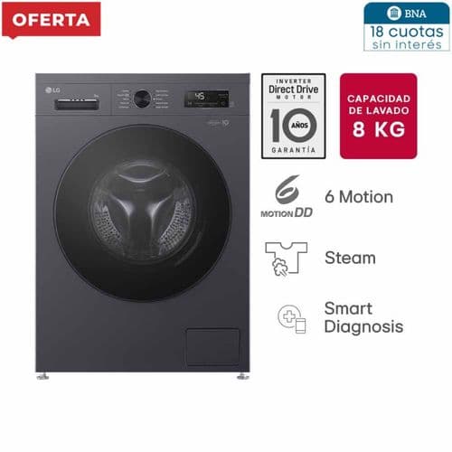 Lavarropas Automático LG WM80MVFS6  8Kg 1200RPM Inverter Direct Drive Grafito Ensencial