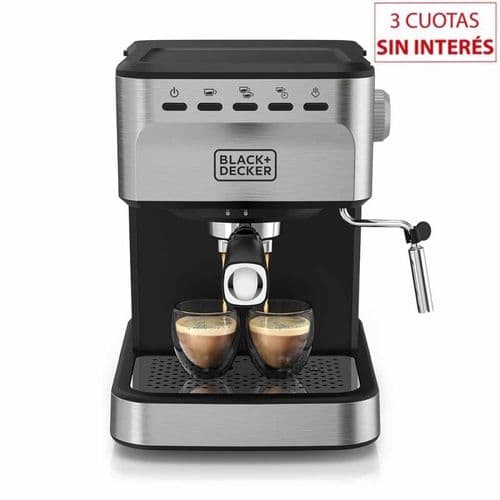 Cafetera Espresso Black & Decker EM0312-OSDAR 20Bar C/Espumador Negro con Inox