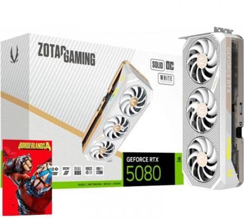 Placa de Video Zotac GeForce RTX 5080 16GB GDDR7 Solid OC White