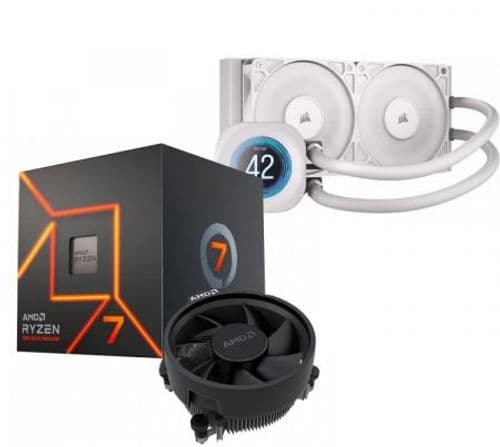 Procesador AMD Ryzen 7 7700 5.3GHz Turbo + Corsair NAUTILUS 240 RS LCD White Water Cooler