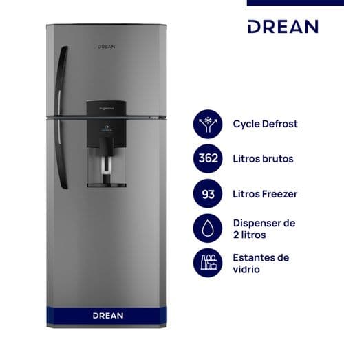 Heladera C/Freezer Cíclica 359Lts Drean HDR370F61E C/Dispenser Gris