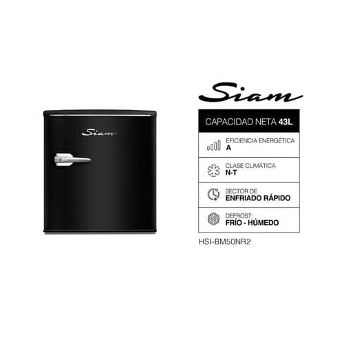 Heladera Bajo Mesada C/Compresor Retro 43Lts Siam HSI-BM50NR2 Negro