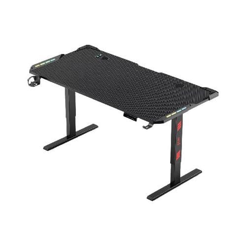 Escritorio Gamer Raptor Glow Station Rgb Con Elevacion 80kg Portavasos Y Porta Auricular