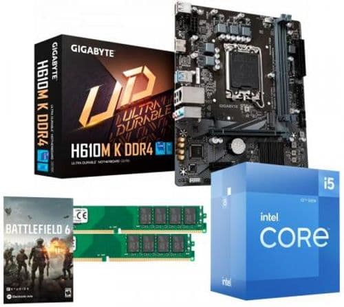 Kit Procesador Intel Core I5 12400 4.4GHz Turbo (Con Video Integrado) + Mother Gigabyte H610M K + 2x Memoria Kingston DDR4 8GB 3200Mhz KVR LP