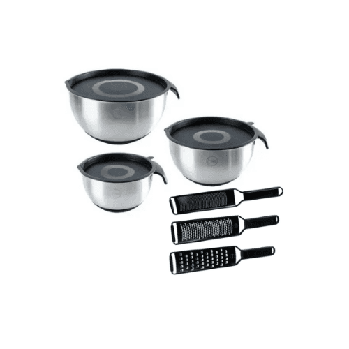 Essen Rallador De Mano - Grano Grueso, Grano Medio, Grano Fino Y Bowls De Acero Set X3 Con Tapa (negro)