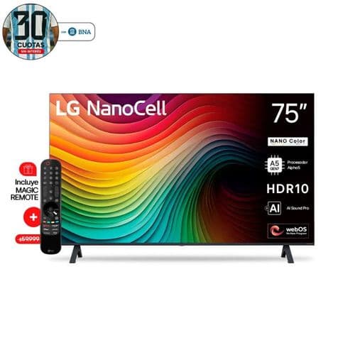 Smart TV 75" LG 4K NanoCell 75NANO80TSA ThinQ AI Negro
