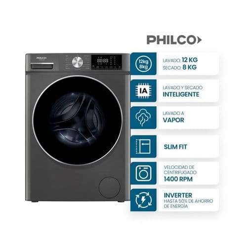 LavaSecarropas Philco 94PHLS128-2TN 12L - 8S kg 1400Rpm Inverter Titanium