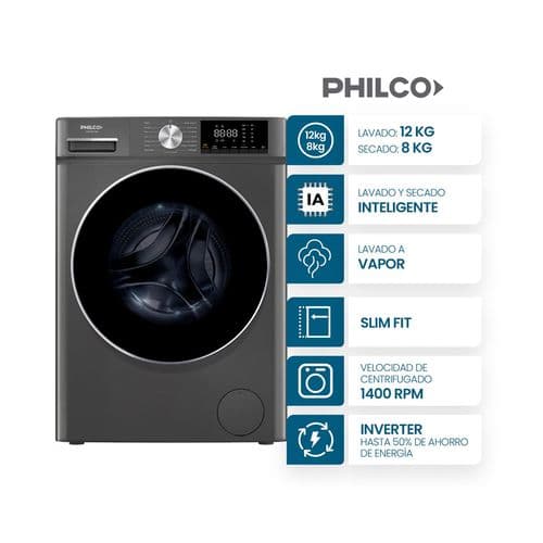 LavaSecarropas Philco PHLS128-2TN 12L - 8S kg 1400Rpm Inverter Titanium