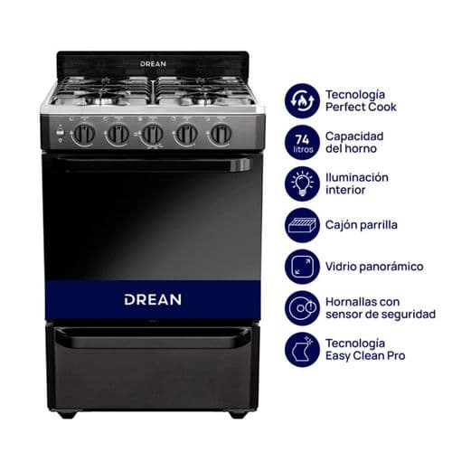 Cocina Multigas 56CM 4H Drean CD5603AN0 Negro con Inox