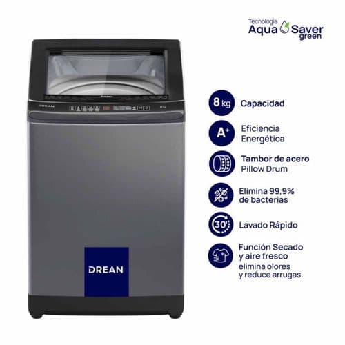 Lavarropas Automático C/Superior Drean LPDR0865ILG 8Kgs 660RPM Gris