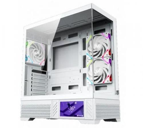 Gabinete XYZ Aurorax 100 PRO White 3x120mm ARGB Fans LCD Display USB-C Vidrio Templado