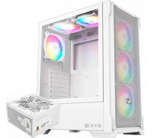 Combo XYZ White Edition Gabinete Airone 300-X ARGB Mesh 6x120mm + Fuente XYZ 750W 80 Plus Gold Full Modular HYPERVOLT