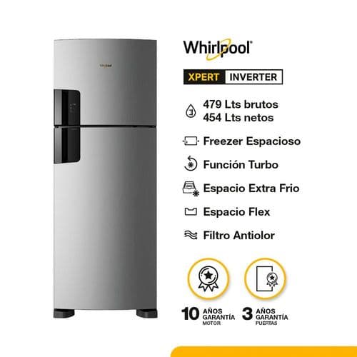 Heladera C/Freezer 454Lts Whirlpool WRM53MK No Frost Xpert Inverter Inox