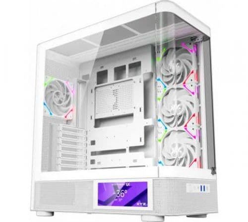 Gabinete XYZ QUANTUM PRO White 4x120mm Vortex ARGB Fans 6.2” LCD Display Vidrio Curvo Inc. Controladora USB-C