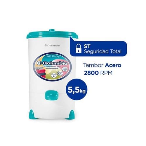 Secarropas Centrifugo 5.5Kg Columbia HTS 5503 Blanco con Turquesa Océano