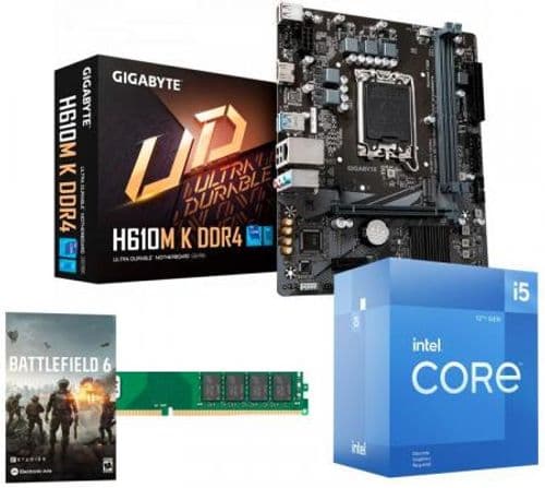 Kit Procesador Intel Core I5 12400F 4.4GHz Turbo (Sin Video Integrado) + Mother Gigabyte H610M K + Memoria Kingston DDR4 8GB 3200Mhz KVR LP
